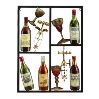 Metal Wine Decor (Multi color, green, red and yellowMaterials Rust free premium grade metal alloy sculptured to depict wine bottles and pubs Quantity One (1)Dimensions 26.77 inches high x 35.43 inches wide x 3.54 inches deep )