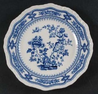 Masons Manchu Blue Luncheon Plate, Fine China Dinnerware   Blue Floral,Scroll,B