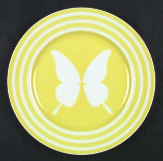 Fitz & Floyd Papillion Yellow Dinner Plate, Fine China Dinnerware   Yellow Bands
