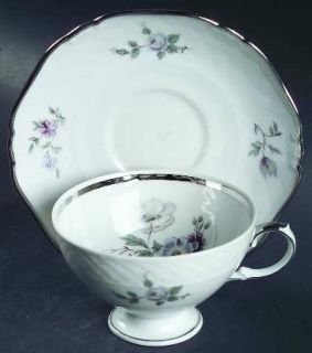 Royal Princess 1319 Footed Cup & Saucer Set, Fine China Dinnerware   Gray&White