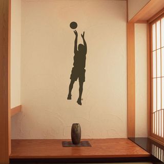Jumping Basketball Player Vinyl Wall Decal (Glossy blackEasy to applyDimensions 25 inches wide x 35 inches long )