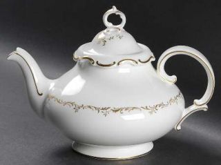 Royal Doulton Richelieu Teapot & Lid, Fine China Dinnerware   Gold Scrolls & Lea