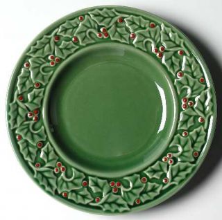 American Atelier Holly Berry Salad Plate, Fine China Dinnerware   Green,Embossed