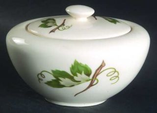 Edwin Knowles Grapevine Sugar Bowl & Lid, Fine China Dinnerware   Green/Gray Gra