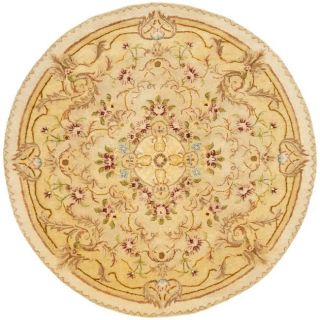 Handmade Aubusson Creteil Beige/ Light Gold Wool Rug (6 Round)