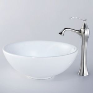 Kraus C KCV 141 15000BN Exquisite Ventus White Round Ceramic Sink and Ventus Fau