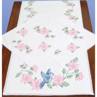 Stamped Dresser Scarf and Doilies Lace Edge 3/pkg bird