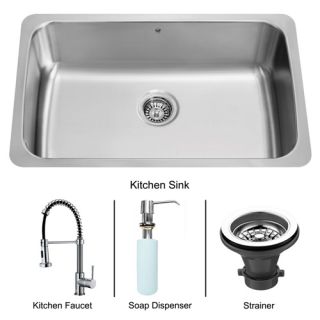 Vigo Industries VG15056 Kitchen Sink Set, Undermount Sink, Faucet, Strainer amp; Dispenser Stainless Steel