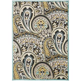 Meticulously Woven Cabrits Contemporary Blue Floral Paisley Rug (76 X 106)