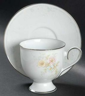 Noritake Anticipation Footed Cup & Saucer Set, Fine China Dinnerware   White Flo