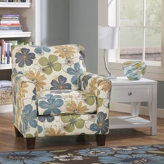 Signature Design By Ashley Kylee Spa Blue Floral Print Accent Chair
