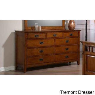 Tremont 9 drawer Dresser With Optional Mirror (Hardwood solids with ash and wood veneersFinish Chestnut finishSix (6) spacious drawers, three (3) smaller top drawers Built in metal drawer glidesDust proofing on bottom drawers for added protectionSimple, 