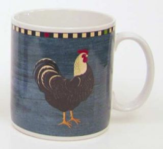 Sakura Rooster Mug, Fine China Dinnerware   Rooster, Color Check Edge
