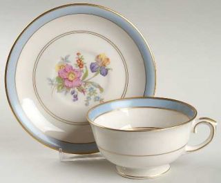 Lamberton Hawthorne Footed Cup & Saucer Set, Fine China Dinnerware   Blue Band,F