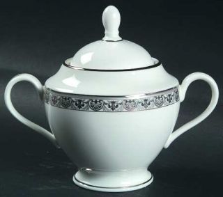 Gorham Grand Gallery Sugar Bowl & Lid, Fine China Dinnerware   Black/Gray Scroll