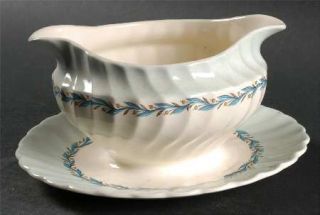 Myott Staffordshire Blue Chelsea Gravy Boat with Attached Underplate, Fine China