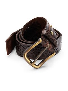Horton Woven Leather Belt   Brown