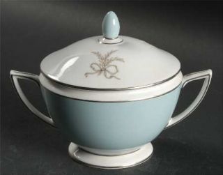 Minton Ardsley Turquoise Sugar Bowl & Lid, Fine China Dinnerware   Turquoise Rim