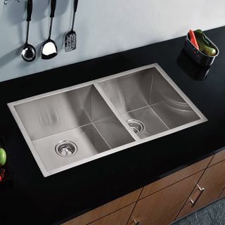 Water Creation Ss u 3320a 33 X 20 inch Zero Radius 60/40 Double Bowl Stainless Steel Hand Made Undermount Kitchen Sink