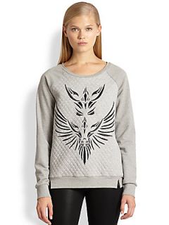 Boundary & Co. Parson Embroidered Phoenix Quilted Sweatshirt   Heather Grey