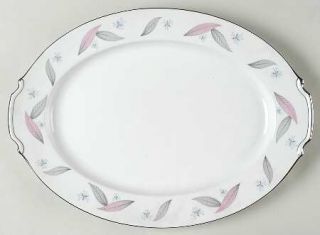 Narumi Serenade 17 Oval Serving Platter, Fine China Dinnerware   Pink&Gray Feat