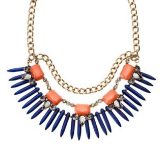 Capsule by C ra Multi Stone and Bead Bib Necklace   Gold/Blue/Coral