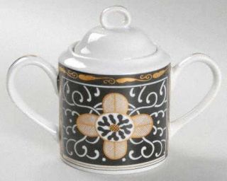 Georges Briard Royal Tapestry Sugar Bowl & Lid, Fine China Dinnerware   Black &