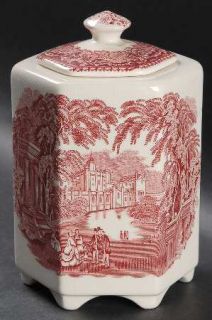 Masons Vista Pink Ming Jar with Lid, Fine China Dinnerware   Pink Leaves,Landsc