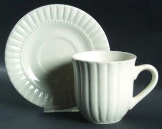 Farberware Shell Flat Cup & Saucer Set, Fine China Dinnerware   All White, Flute