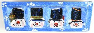 Top Hat Snowman (Blue) 4 Part Relish, Fine China Dinnerware   Snowman Head & Hat