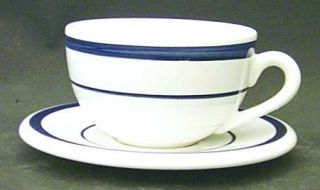 Nautica Navy Blue (Portugal) Flat Cup & Saucer Set, Fine China Dinnerware   Sign