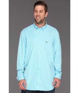 Lacoste Big L/S Button Down Poplin Bold Stripe Woven Shirt Mens Long Sleeve Button Up (Blue)