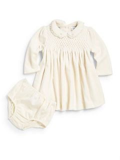 Ralph Lauren Infants Two Piece Smocked Velour Dress & Bloomers Set   Cream