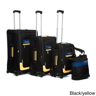 Nautica Rhumb 4 piece Expandable Spinner Luggage Set (Black/yellow, navy/orangeMaterials Metal/plastic/fabricPockets Two (2) exterior, three (3) interiorWeight 10 pounds, 9 pounds, 8 pounds, 2 poundsCarrying handle One (1) top handle, one (1) side han