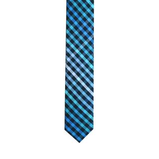Skinny Tie Madness Mens Blue/black/green Plaid Skinny Tie