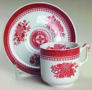 Spode Fitzhugh Red Footed Demitasse Cup & Saucer Set, Fine China Dinnerware   Re