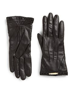 Burberry Brogue Detail Nappa Leather Gloves   Black