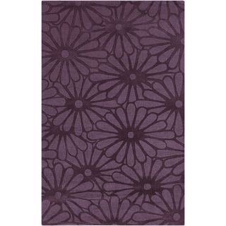 Hand crafted Raisin Daisies Purple Floral Wool Rug (2 X 3)