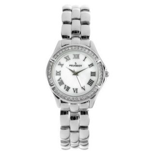 Womens Peugeot Swarovski Crystal Mother of pearl Dial Watch   Silver