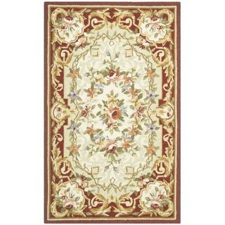 Hand hooked Aubusson Ivory/ Red Wool Rug (26 X 4)