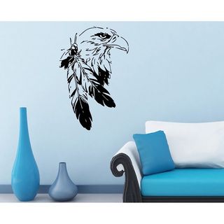 Bald Eagle With Feather Vinyl Wall Decal (Glossy blackEasy to applyDimensions 25 inches wide x 35 inches long )