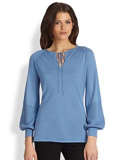 Collection Long Sleeve Silk Cashmere Tunic   Lake