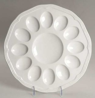 Mikasa Antique White Deviled Egg Plate, Fine China Dinnerware   All White, Scall