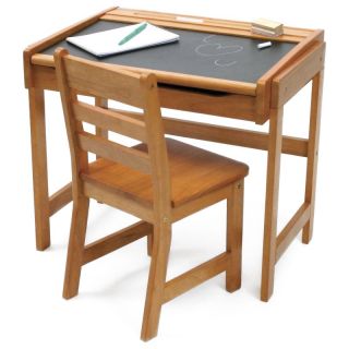 Lipper Chalkboard Storage Desk and Chair Set   Pecan Multicolor   554P