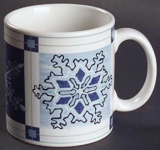 Sakura Winter Frost Mug, Fine China Dinnerware   Dark&Light Blue Snowflakes