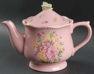 Josephine Teapot & Lid, Fine China Dinnerware   Floral, Embossed Dots, Rim, Scal