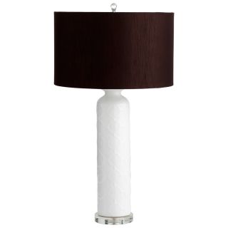 Cyan Design Dominique Minimal Black And White Ceramic Table Lamp (WhiteFixture finish White GlaseCeramic base with Glass accent Brown faux silk shade with white lining10 feet electric cordOn/off Switch with dimmer on cordMaterials Ceramic and FabricNum