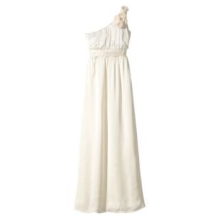 TEVOLIO Womens Satin One Shoulder Rosette Maxi Dress   Off White   10