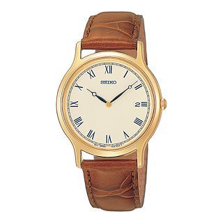 Seiko Mens Champagne Dial Leather Band Kinetic Watch