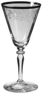 Reizart Lace (Platinum) Water Goblet   Stem #1007, Cut Floral, Platinum Trim